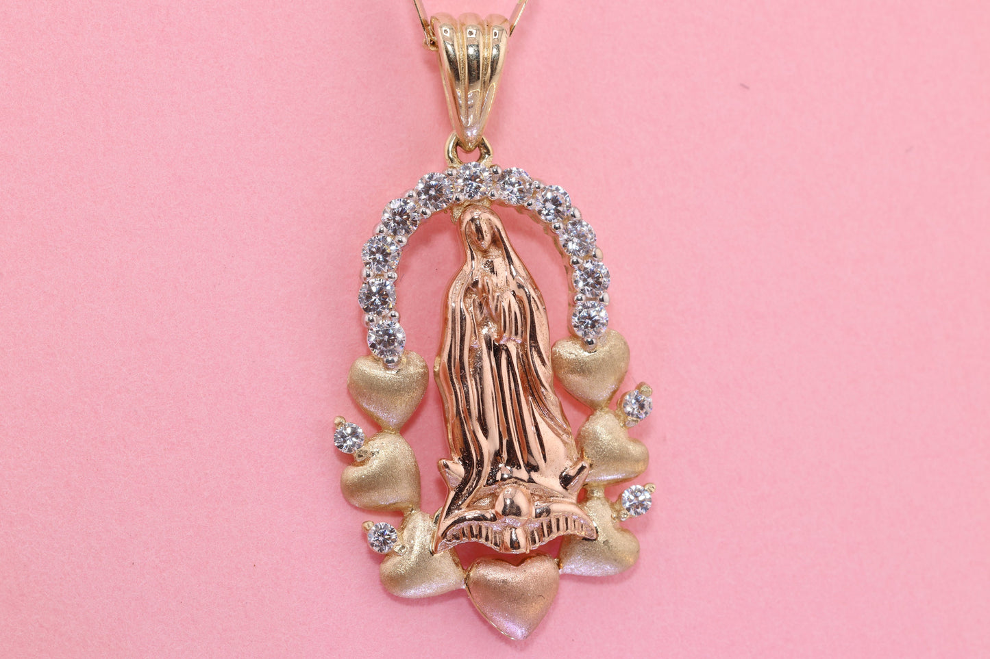 14k Solid Gold Virgin Mary Virgin Maria Lady Guadalupe Pendant Q