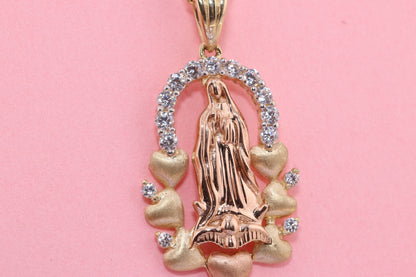 14k Solid Gold Virgin Mary Virgin Maria Lady Guadalupe Pendant Q