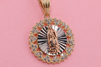 14k Solid Gold Virgin Mary Virgin  Maria Lady Guadalupe Pendant P