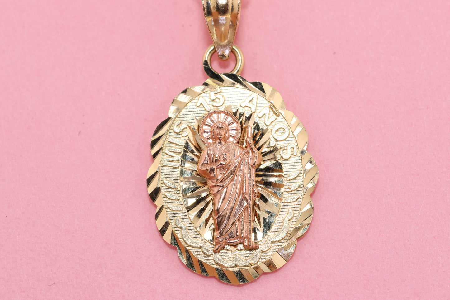 14k Solid Gold Virgin Mary Virgin Maria Lady Guadalupe Pendant O