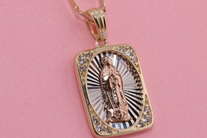 14k Solid Gold Virgin Mary Virgin Maria Lady Guadalupe Pendant N