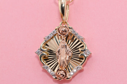 14k Solid Gold Virgin Mary Virgin Maria Lady Guadalupe Pendant L