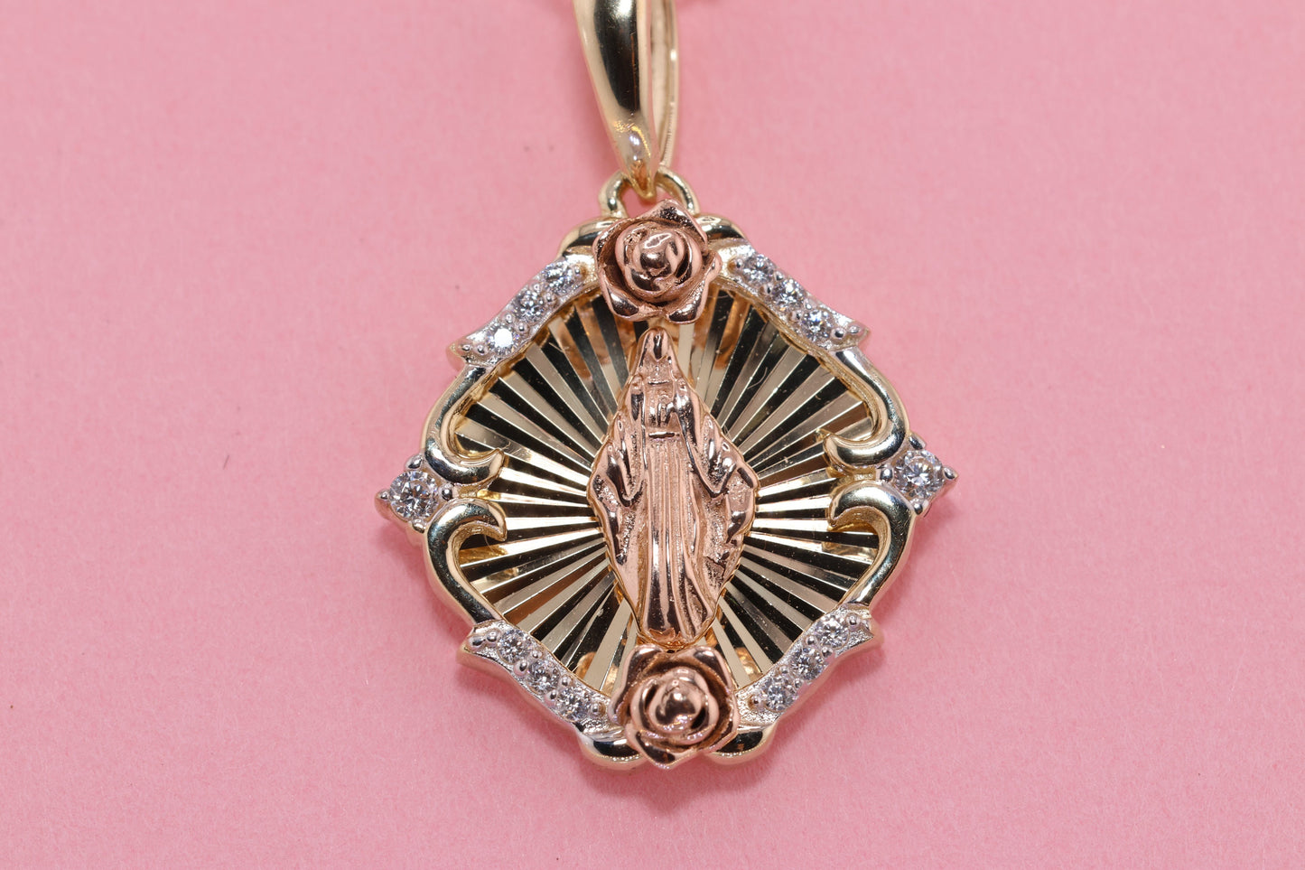 14k Solid Gold Virgin Mary Virgin Maria Lady Guadalupe Pendant J