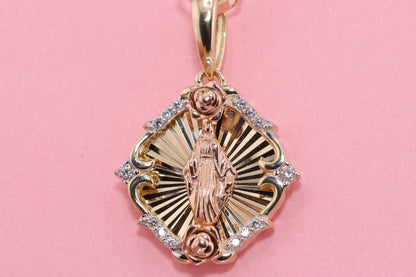 14k Solid Gold Virgin Mary Virgin Maria Lady Guadalupe Pendant J