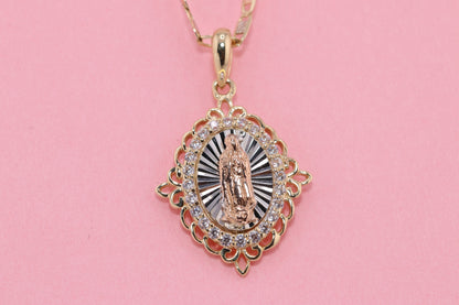 14k Solid Gold Virgin Mary Virgin Maria Lady Guadalupe Heart Pendant A