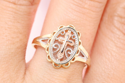 14k Solid Gold Cross Ring A