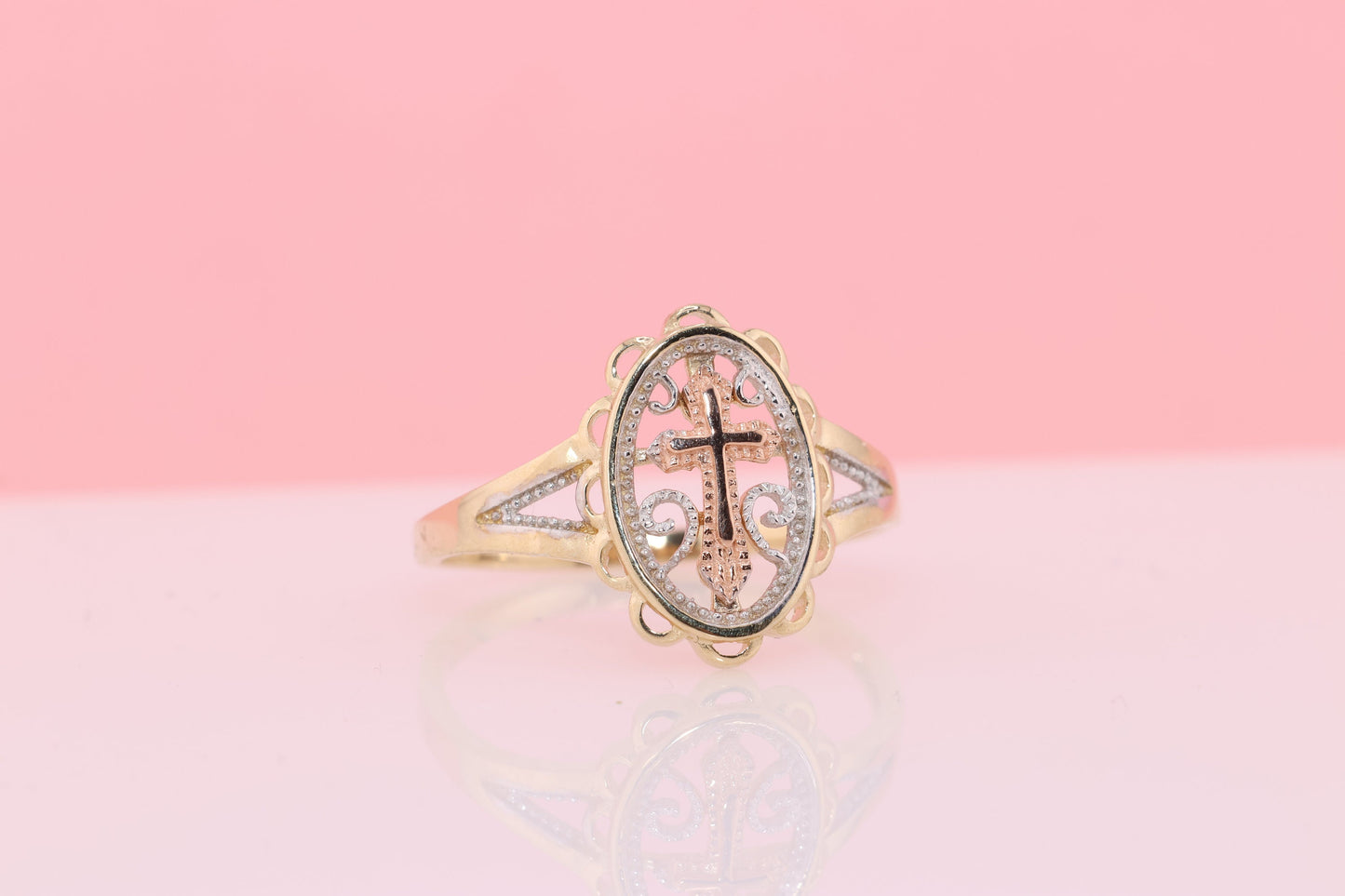 14k Solid Gold Cross Ring A