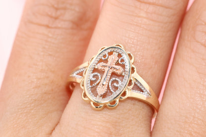 14k Solid Gold Cross Ring A