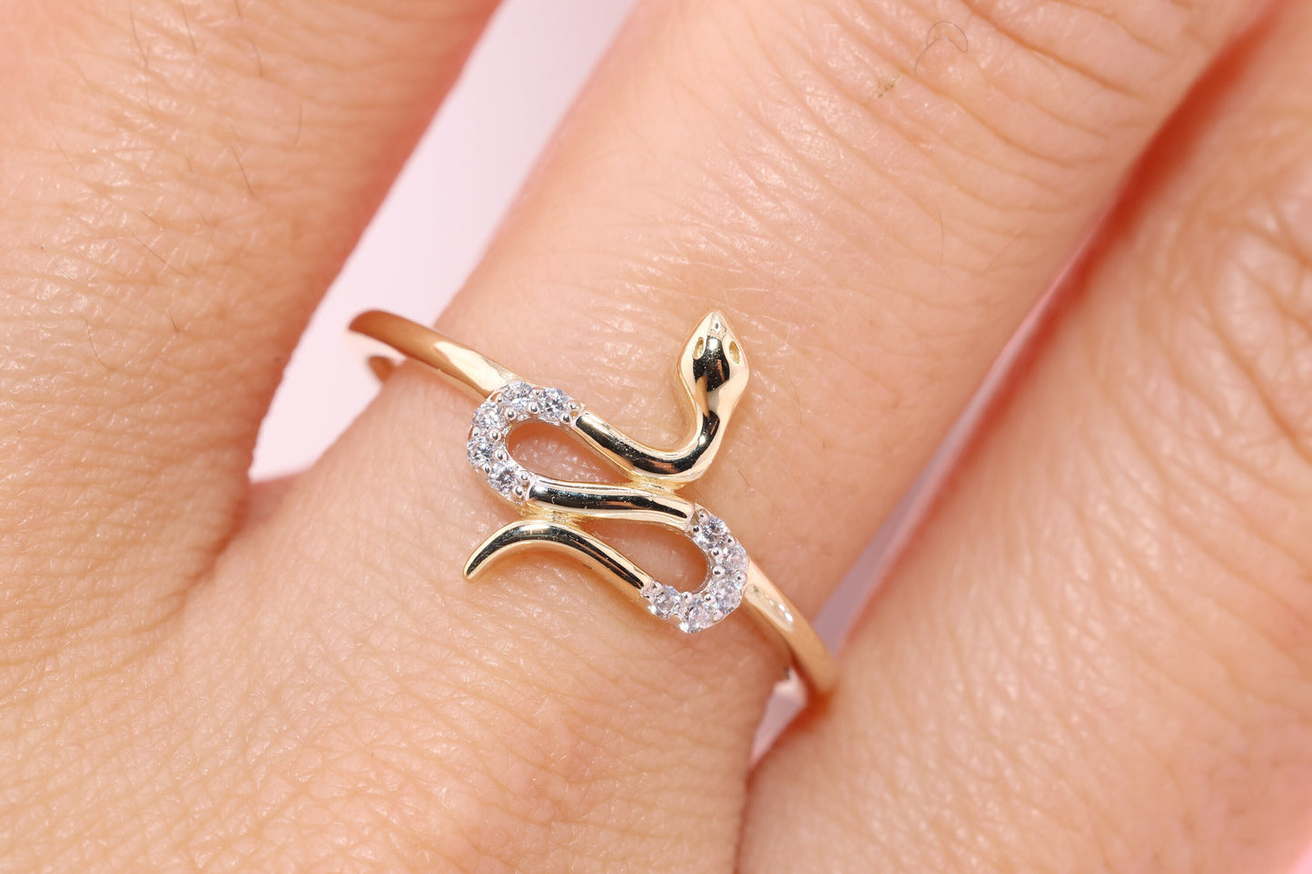 14K Solid Gold Snake Ring B