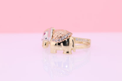 14k Gold Cubic Zirconia Elephant Ring G