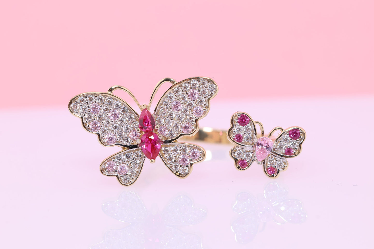 14k Pink CZ Butterfly Ring