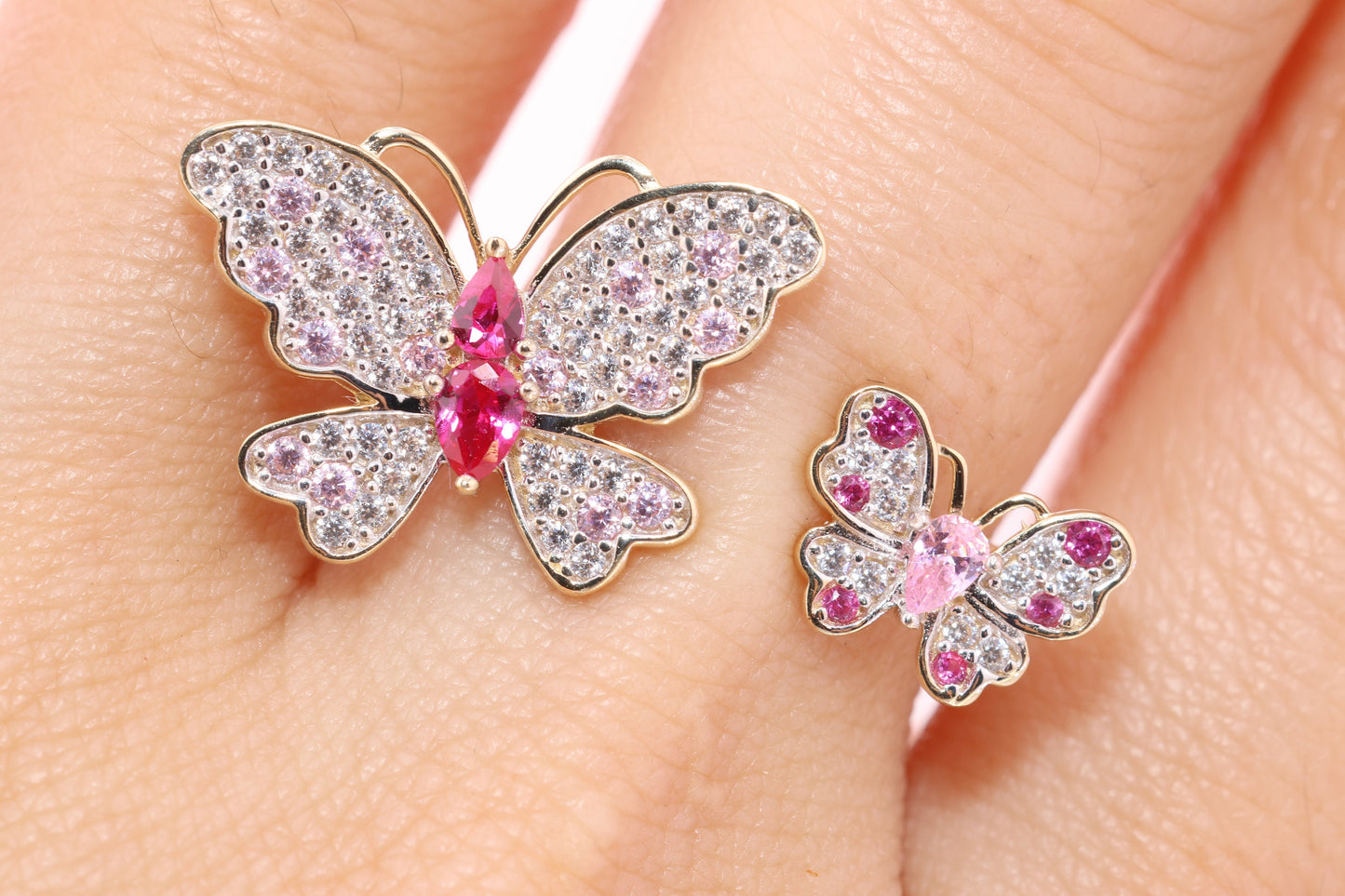 14k Pink CZ Butterfly Ring