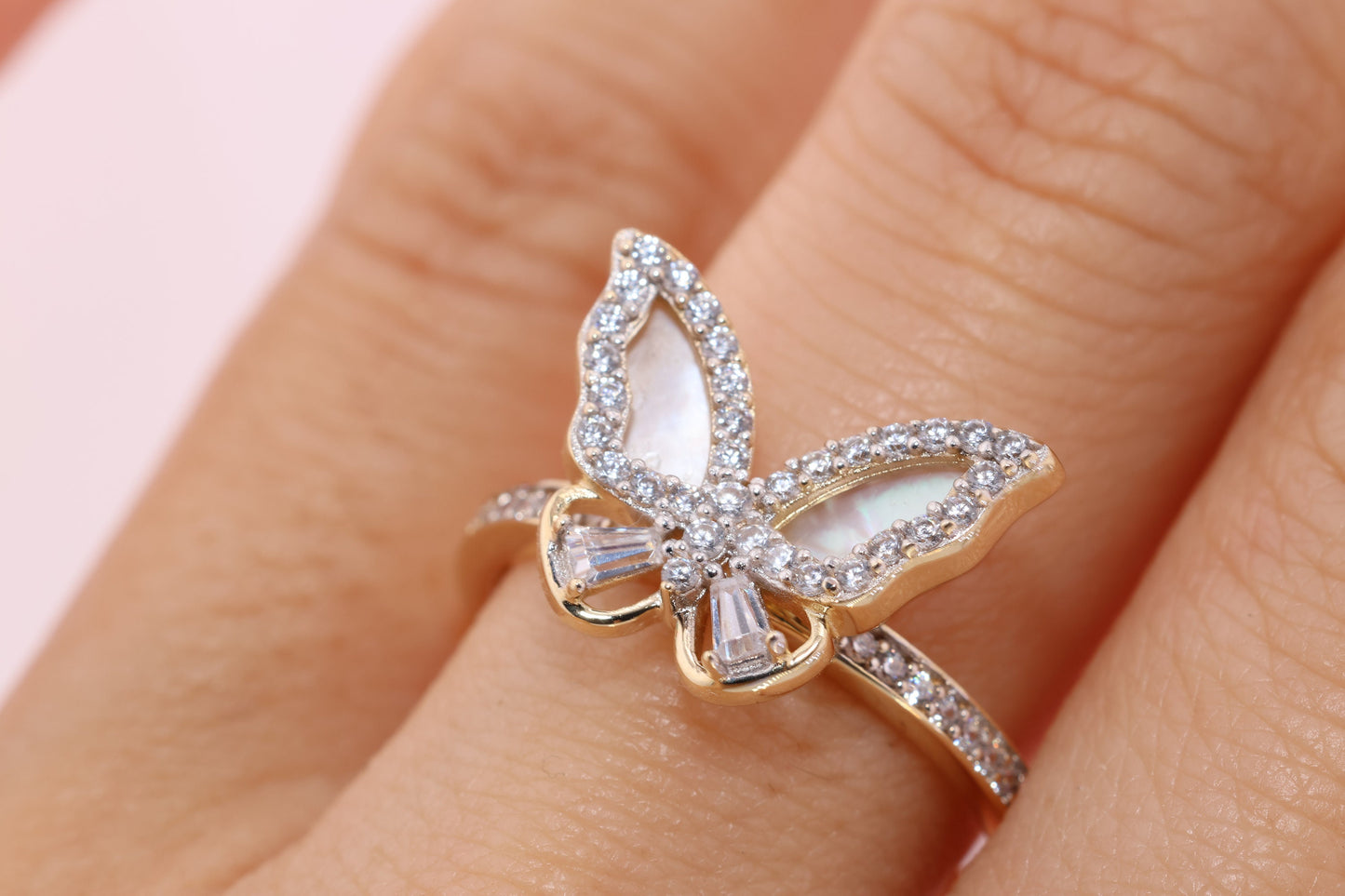 14k Mother of Pearl Butterfly Ring