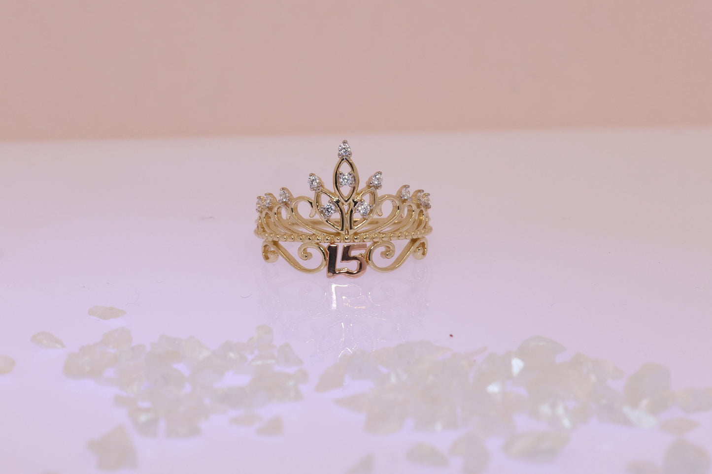 14K Gold 15 Anos Quinceanera Crown Ring RR