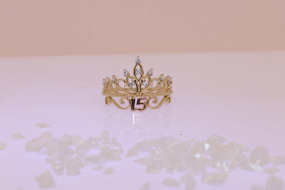 14K Gold 15 Anos Quinceanera Crown Ring RR