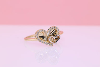 14K Solid Gold Heart CZ Ring F