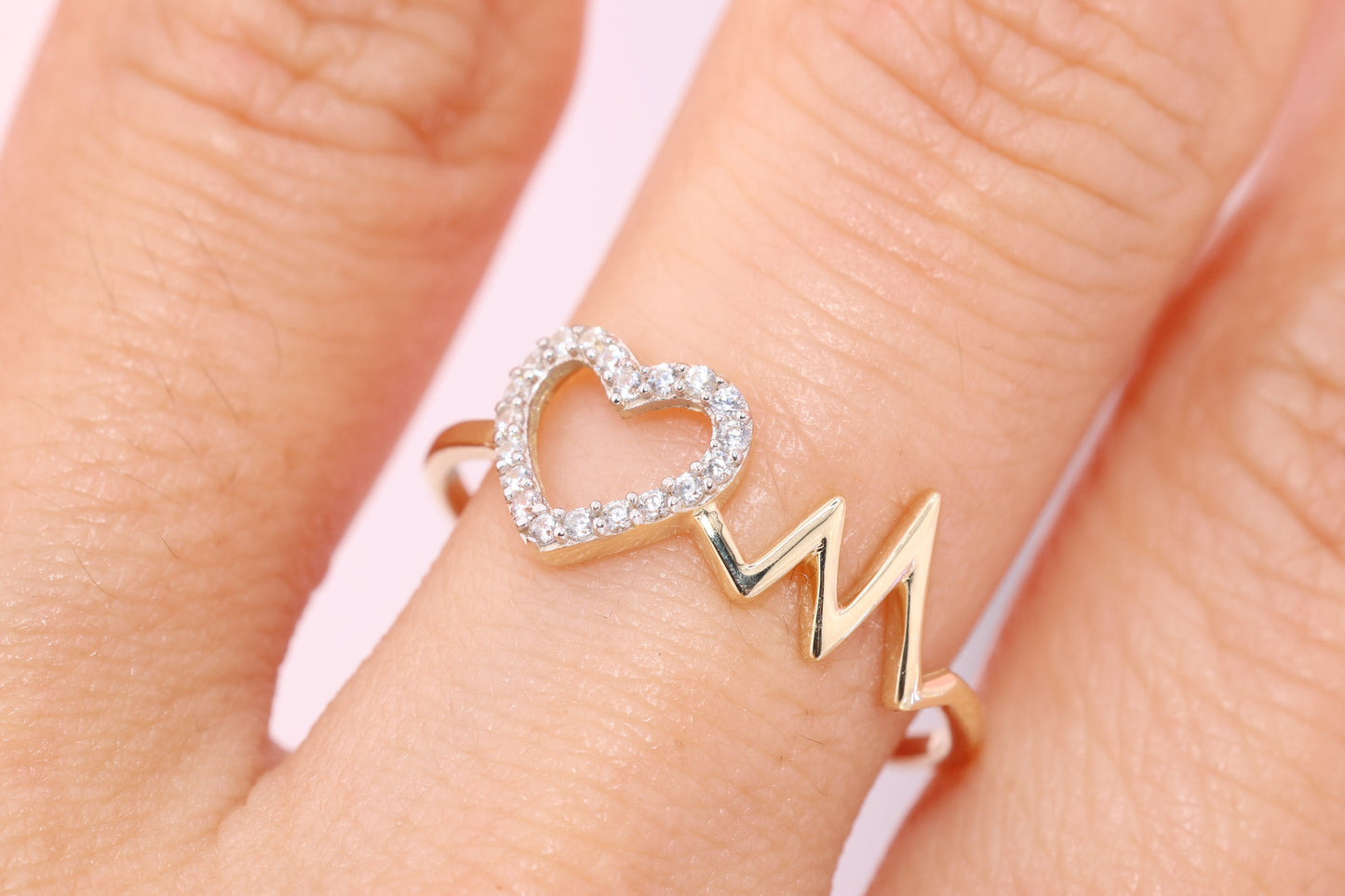 14K Solid Gold Heart CZ Ring E