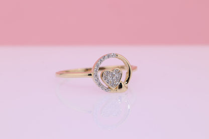 14K Solid Gold Heart CZ Ring D