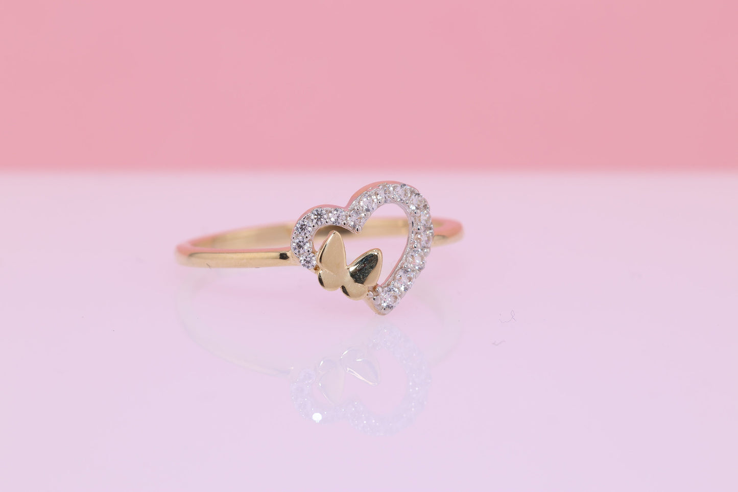 14K Solid Gold Heart CZ Ring C