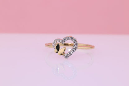 14K Solid Gold Heart CZ Ring C