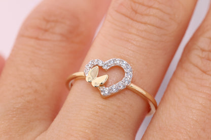 14K Solid Gold Heart CZ Ring C