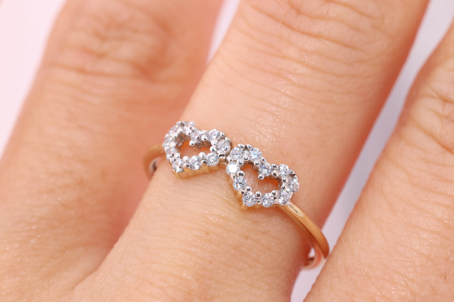 14K Solid Gold Heart CZ Ring B