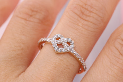 14K Solid Gold Heart Infinity CZ Ring