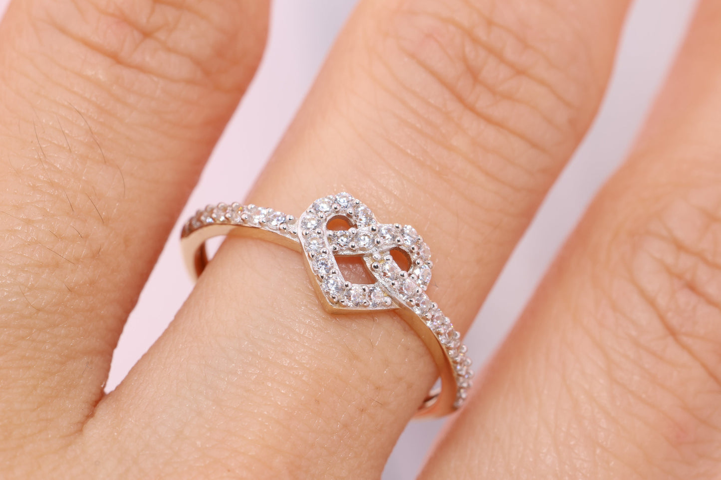 14K Solid Gold Heart Infinity CZ Ring