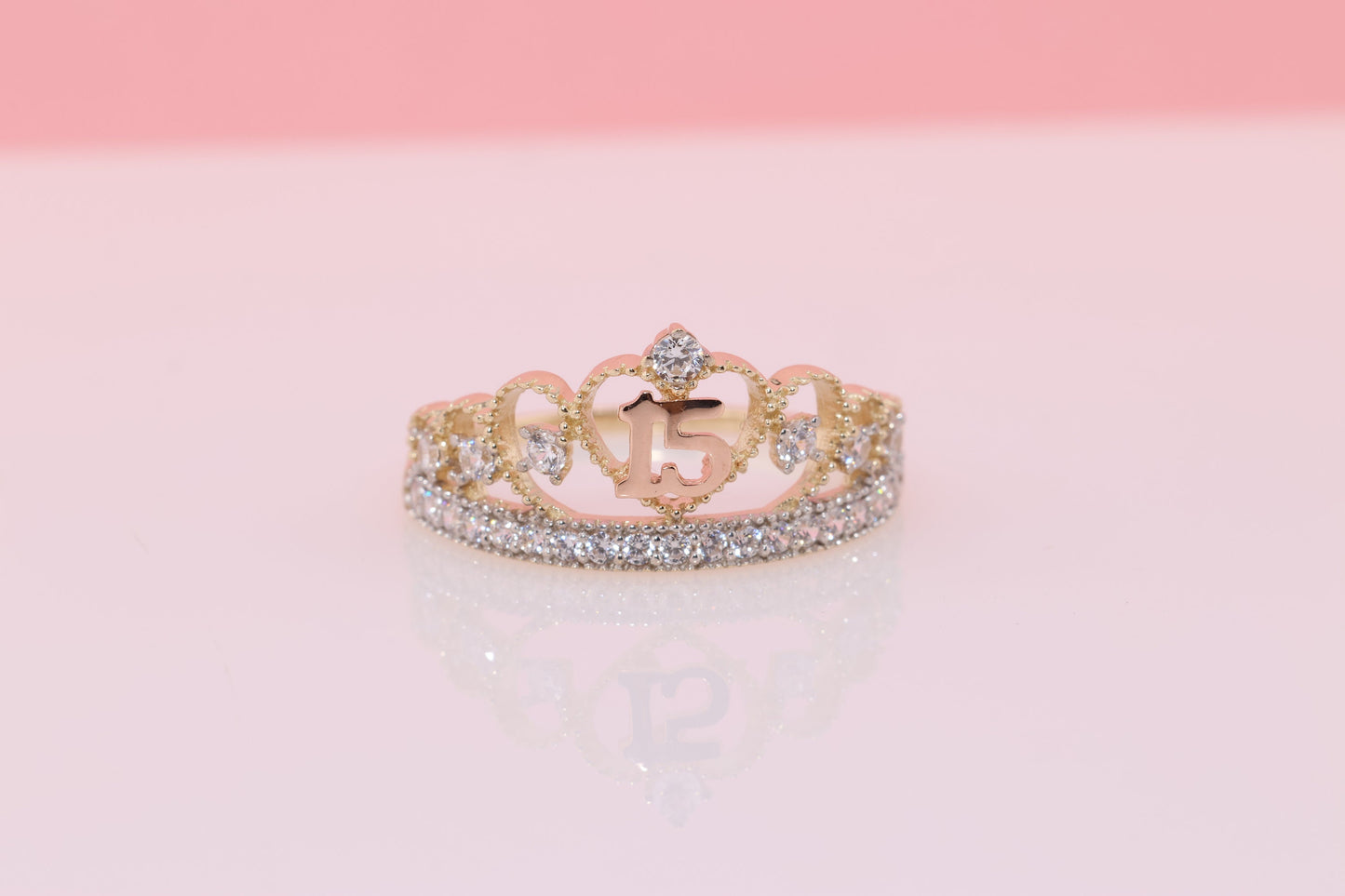 14K Gold 15 Anos Quinceanera Crown Ring SS