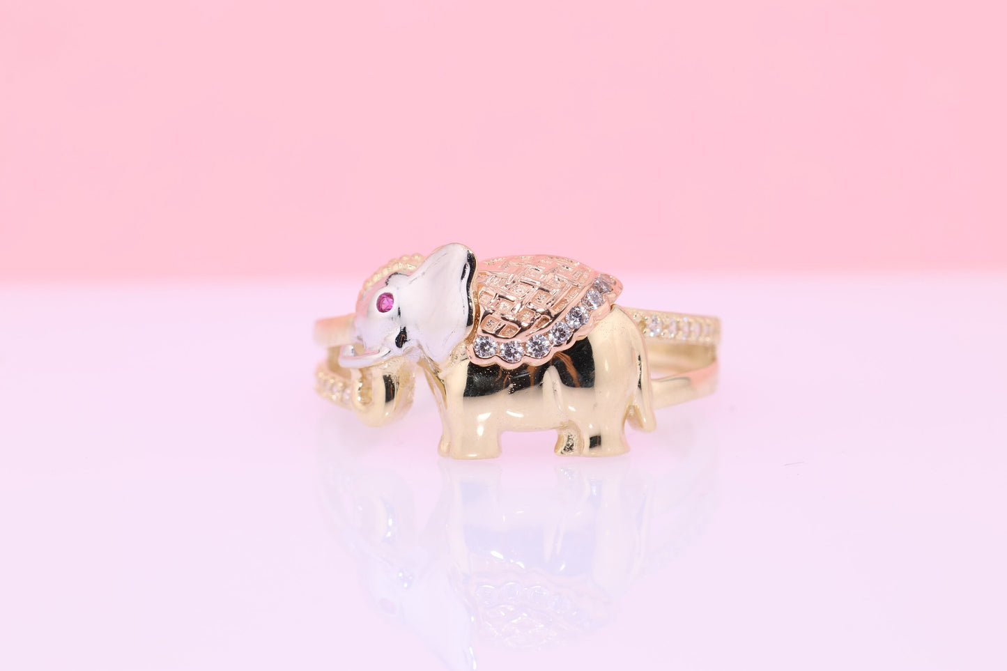 14k Gold Cubic Zirconia Elephant Ring G