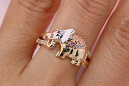 14k Gold Cubic Zirconia Elephant Ring G