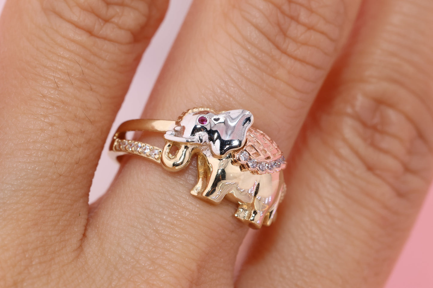 14k Gold Cubic Zirconia Elephant Ring G