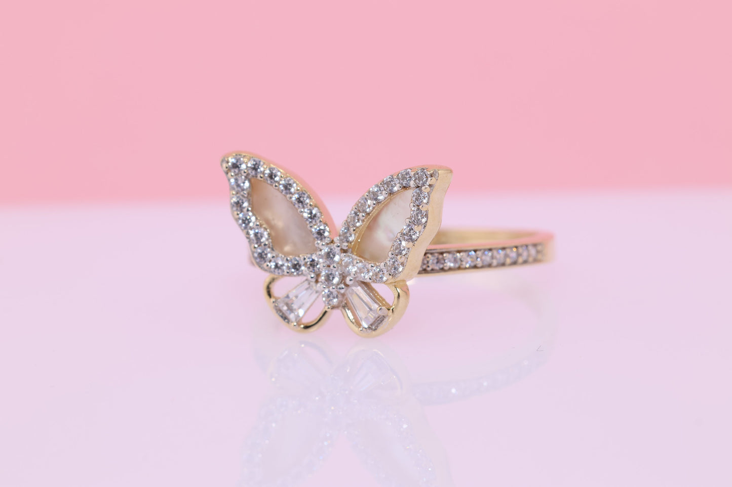 14k Mother of Pearl Butterfly Ring