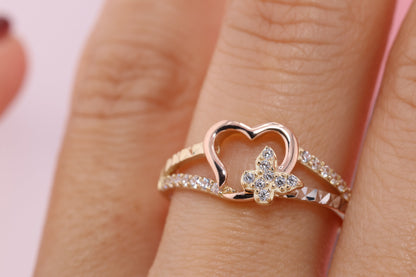 14K Solid Gold Open Heart Ring B