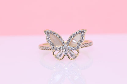 14k Mother of Pearl Butterfly Ring