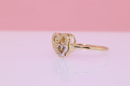 14K Solid Gold Heart CZ Ring F