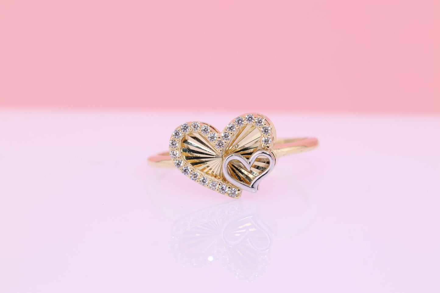 14K Solid Gold Heart CZ Ring F