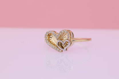 14K Solid Gold Heart CZ Ring F