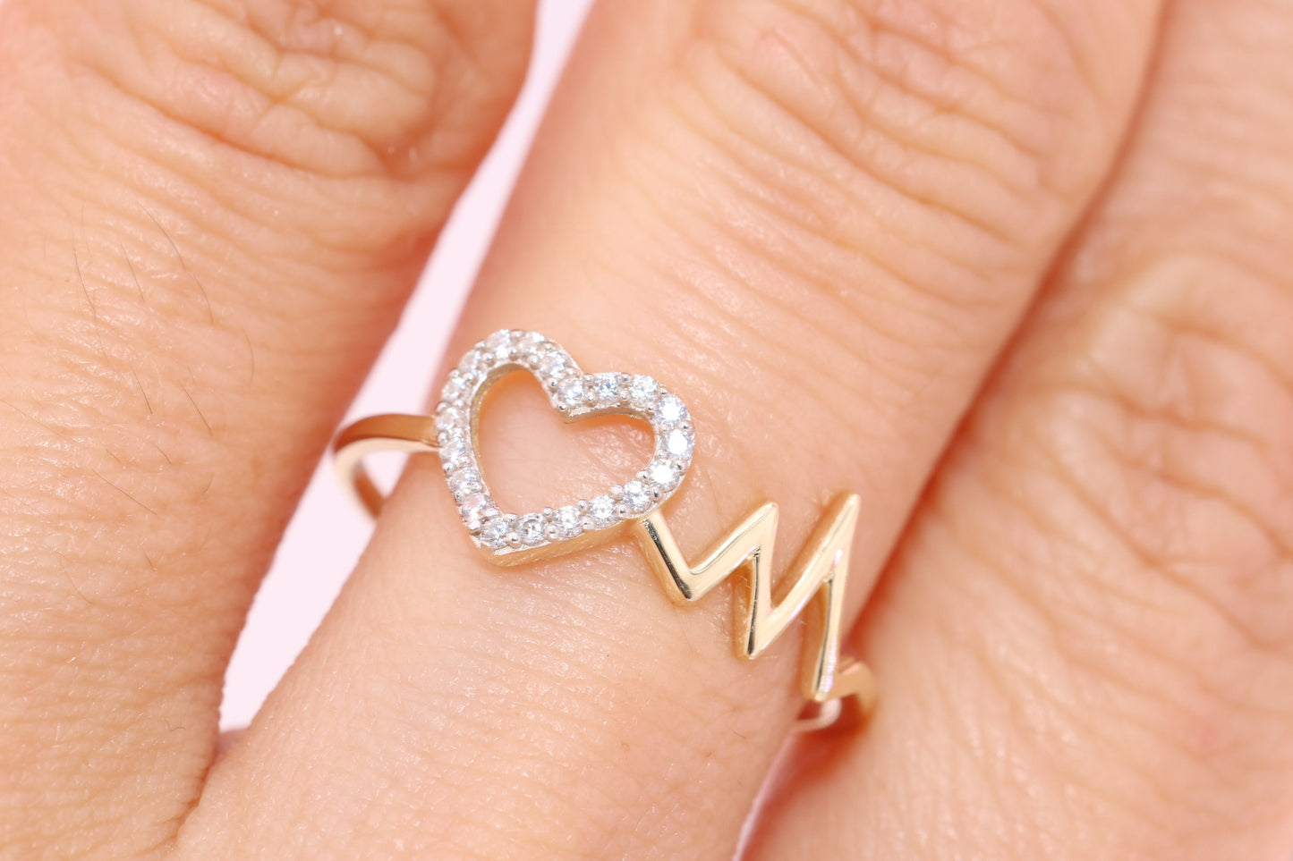 14K Solid Gold Heart CZ Ring E