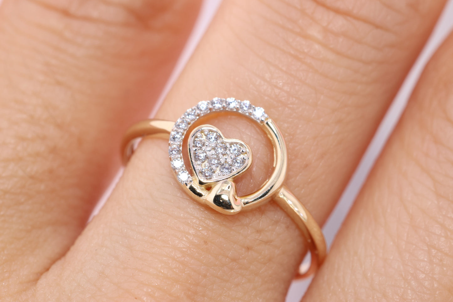 14K Solid Gold Heart CZ Ring D