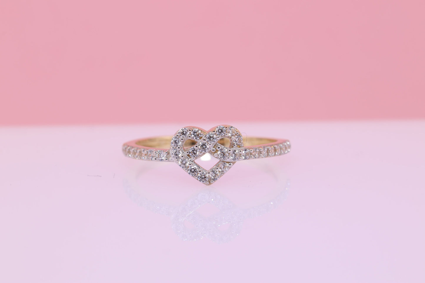 14K Solid Gold Heart Infinity CZ Ring