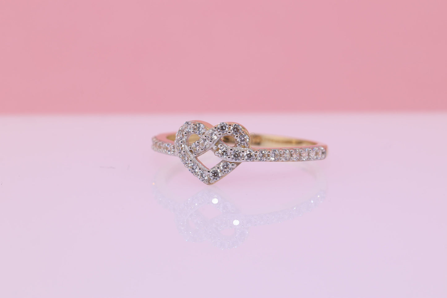 14K Solid Gold Heart Infinity CZ Ring