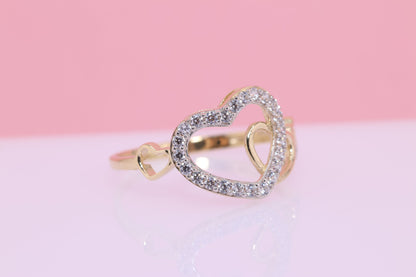 14K Solid Gold CZ Heart Ring B