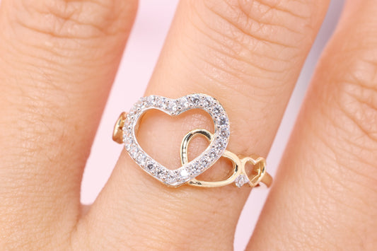 14K Solid Gold CZ Heart Ring B