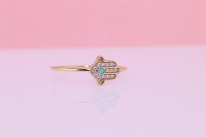 14k Solid Gold Hamsa Ring