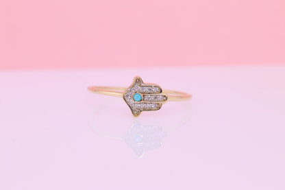 14k Solid Gold Hamsa Ring