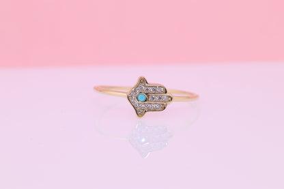 14k Solid Gold Hamsa Ring