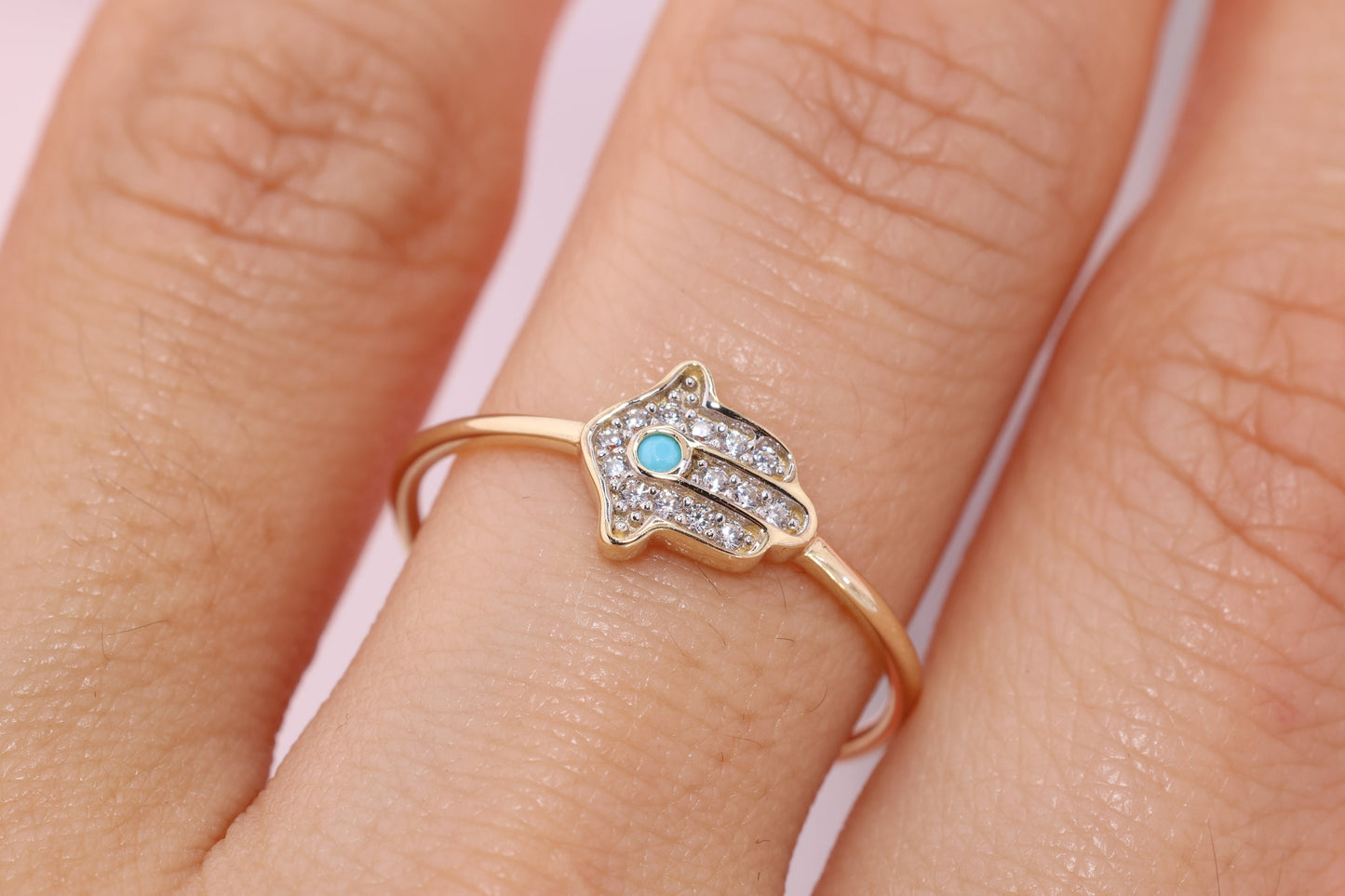 14k Solid Gold Hamsa Ring