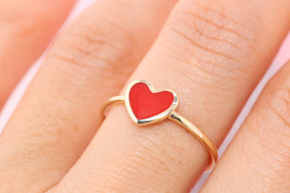 14k Red Enamel Heart Ring