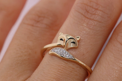 14k Solid Gold Fox Ring